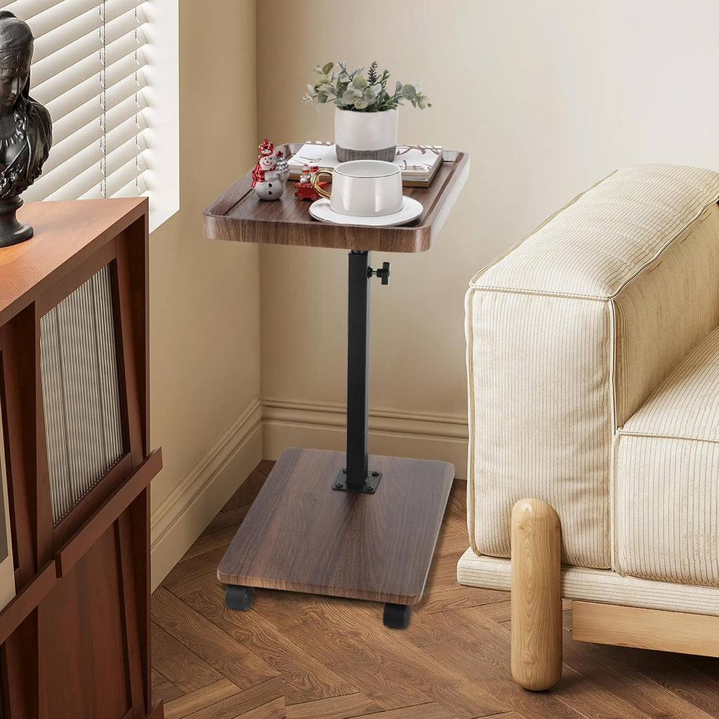 C Shaped End Table for Couch, Adjustable Height C Shaped Side Table