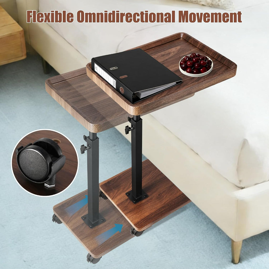 C Shaped End Table for Couch, Adjustable Height C Shaped Side Table