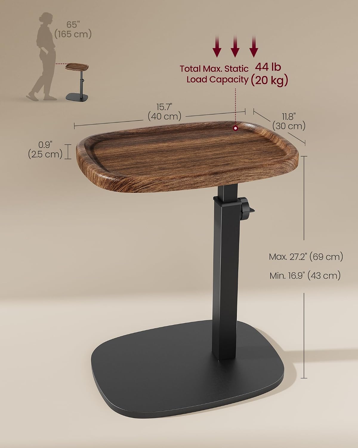 C Side Table Adjustable Height, Couch Sofa End Table, TV Tray