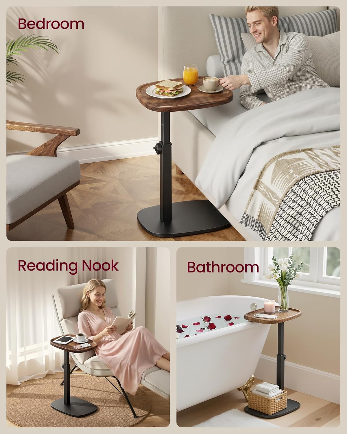 C Side Table Adjustable Height, Couch Sofa End Table, TV Tray