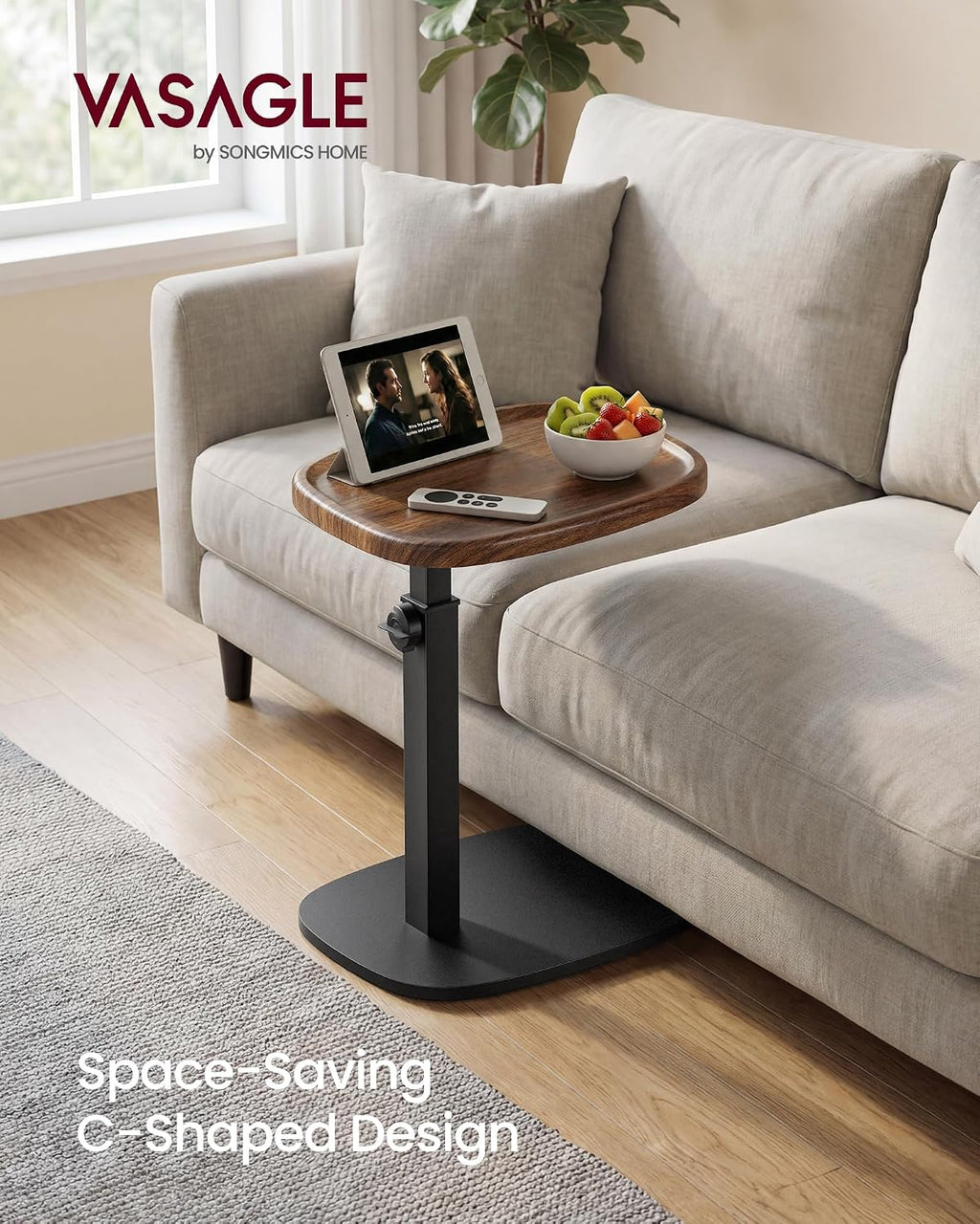 C Side Table Adjustable Height, Couch Sofa End Table, TV Tray