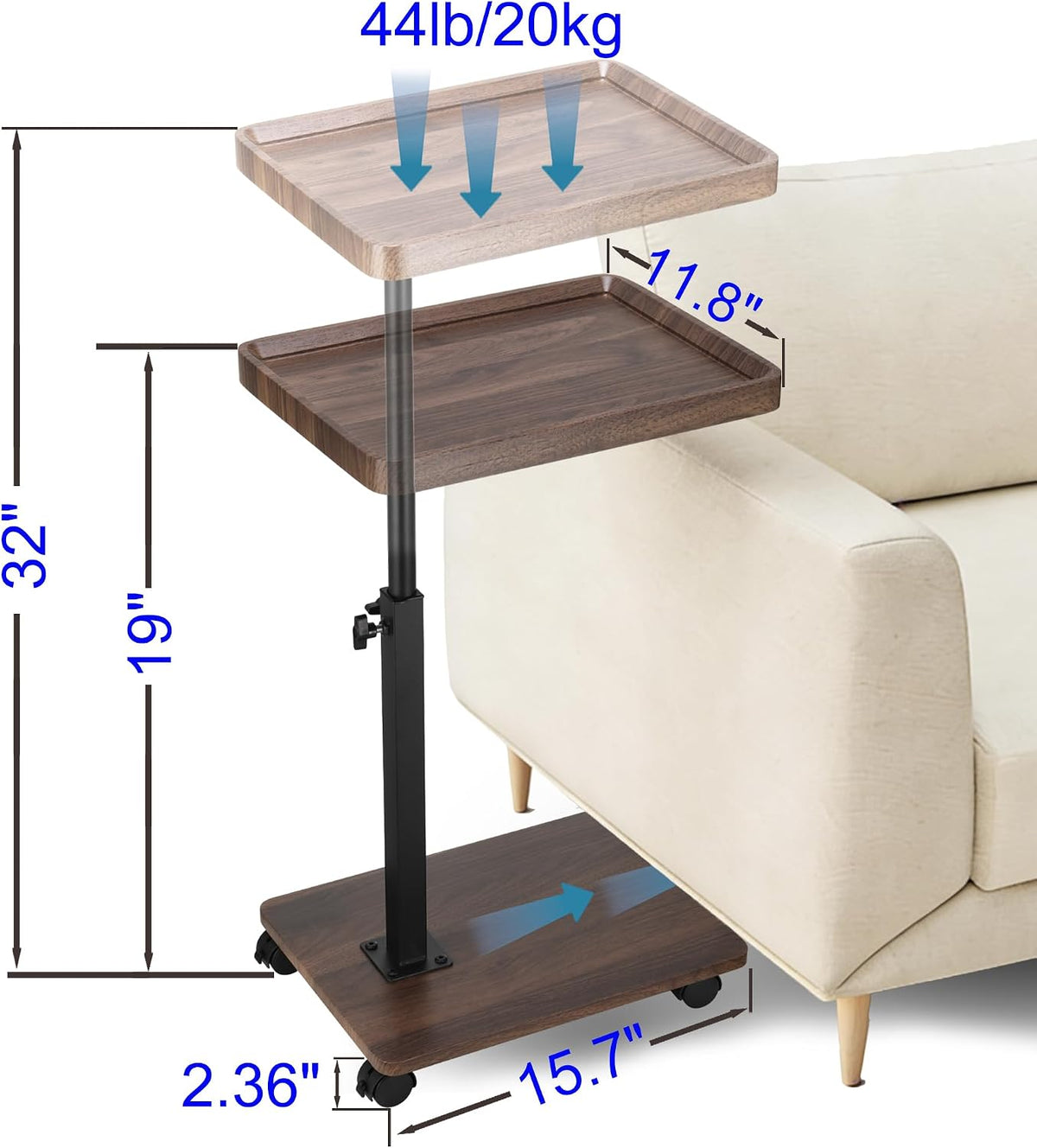 C Shaped End Table for Couch, Adjustable Height C Shaped Side Table