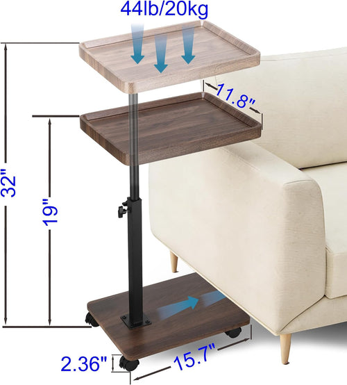 C Shaped End Table for Couch, Adjustable Height C Shaped Side Table