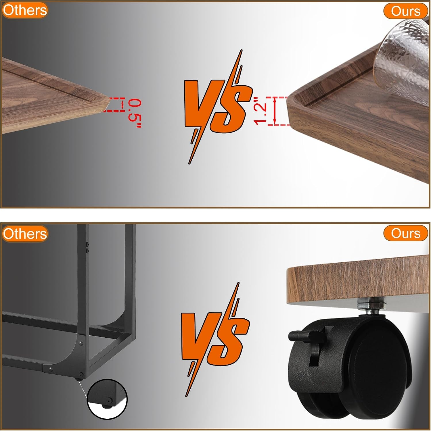 C Shaped End Table for Couch, Adjustable Height C Shaped Side Table