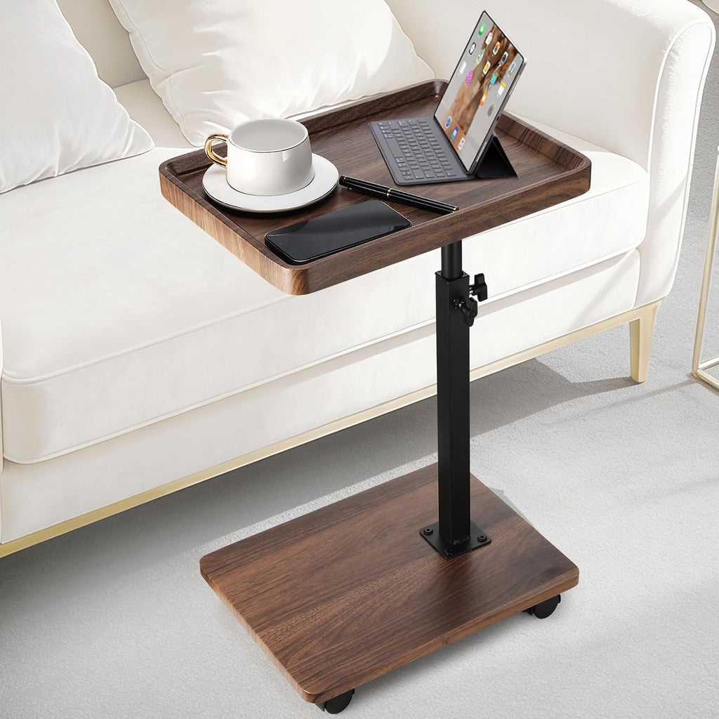 C Shaped End Table for Couch, Adjustable Height C Shaped Side Table