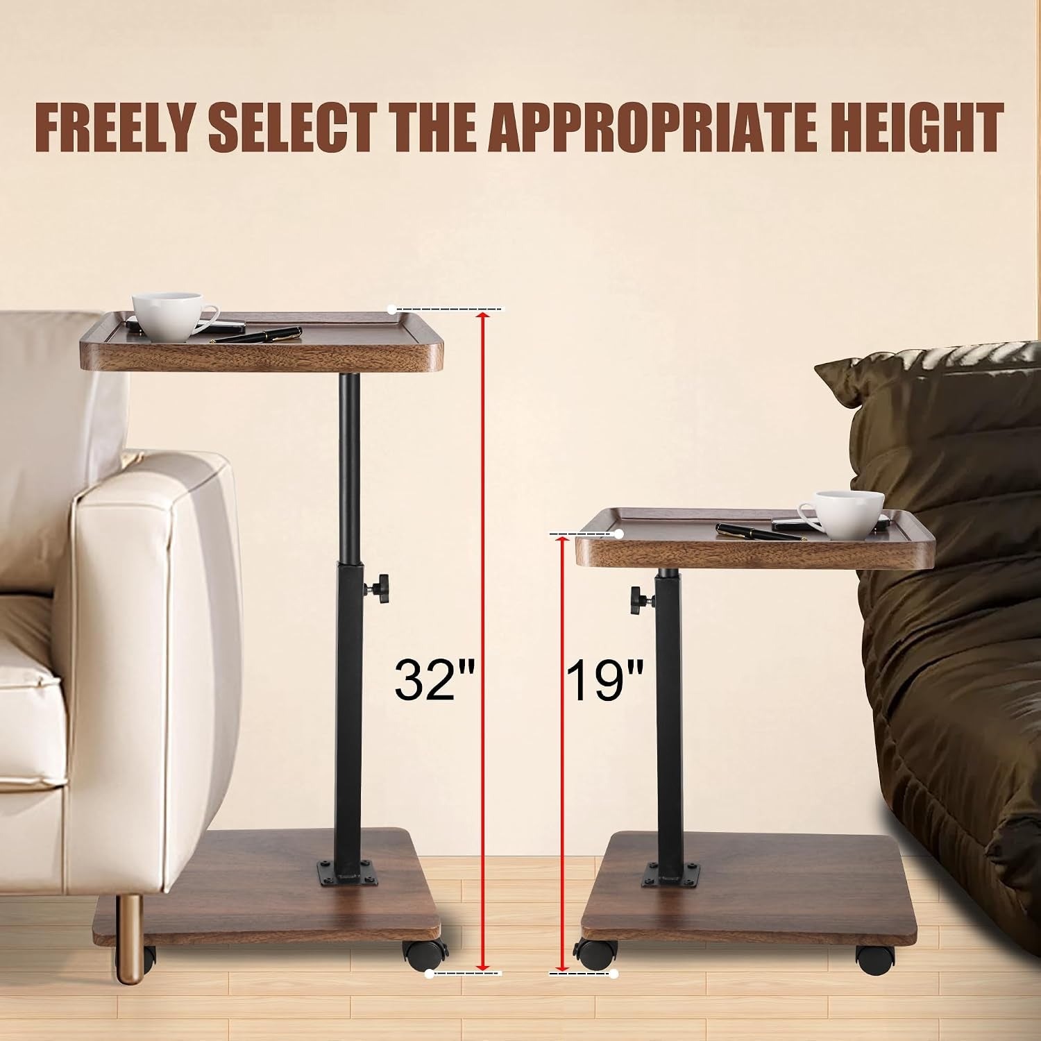 C Shaped End Table for Couch, Adjustable Height C Shaped Side Table